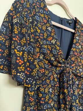 Madewell Navy Knee Length Dress with Orange and Blue Floral Print | Boho Summer